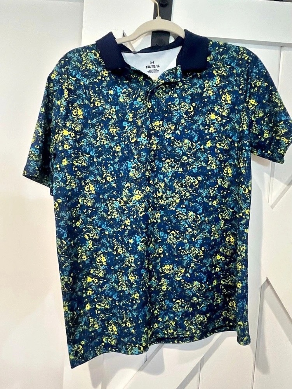 Under Armour Junior Boys UA Performance Floral Speckle Golf Polo Blue & Yellow